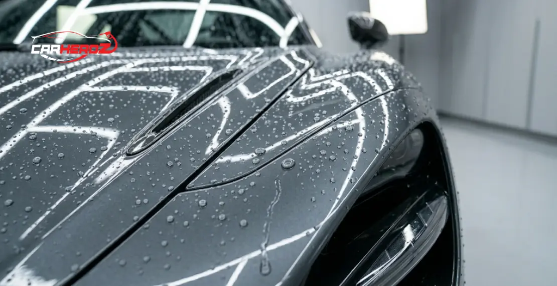 ceramic coating water beading effect on car surface hydrophobic protection